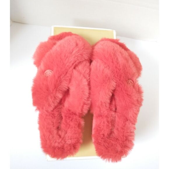 New! MICHAEL KORS Women's Lala Faux Fur Slide Sandals Sea Coral Size 6 Open-Toe - Picture 5 of 9